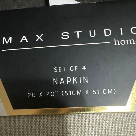 NWT S/4 Max Studio Napkins White Dove Olive Branch Embellished 20”x20” Gold NWT - Picture 5 of 6